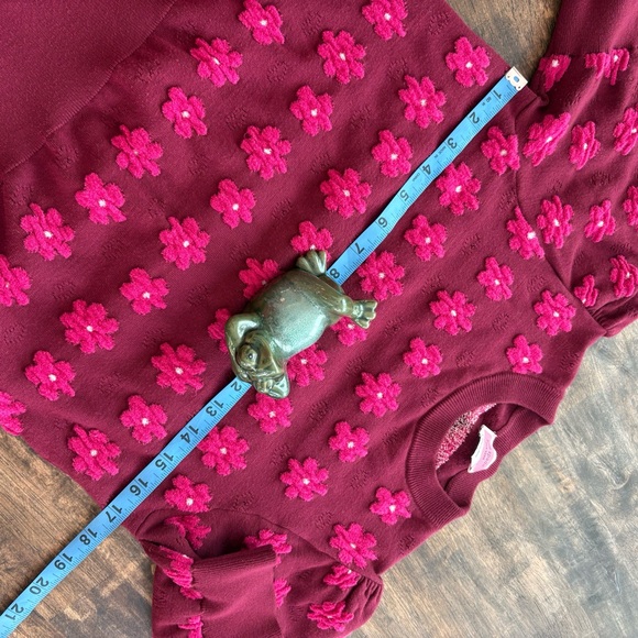KATE SPADE Burgundy Pink Marker Floral Short Sleeve Sweater. Excellent condition - Picture 7 of 9